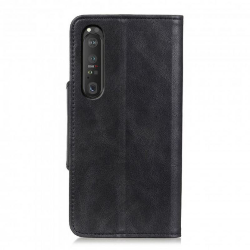 Capa Flip Para Sony Xperia 1 III Botão Vintage De Couro Falso