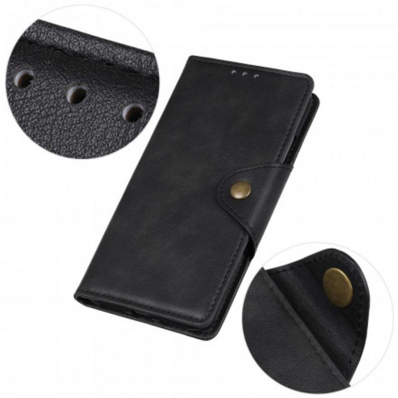 Capa Flip Para Sony Xperia 1 III Botão Vintage De Couro Falso