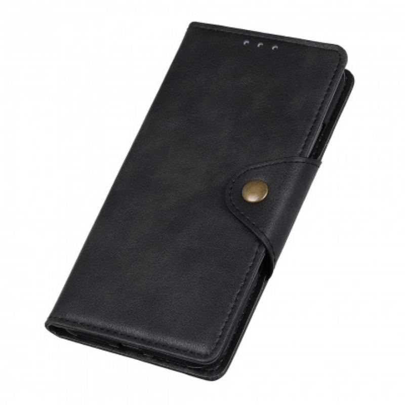 Capa Flip Para Sony Xperia 1 III Botão Vintage De Couro Falso