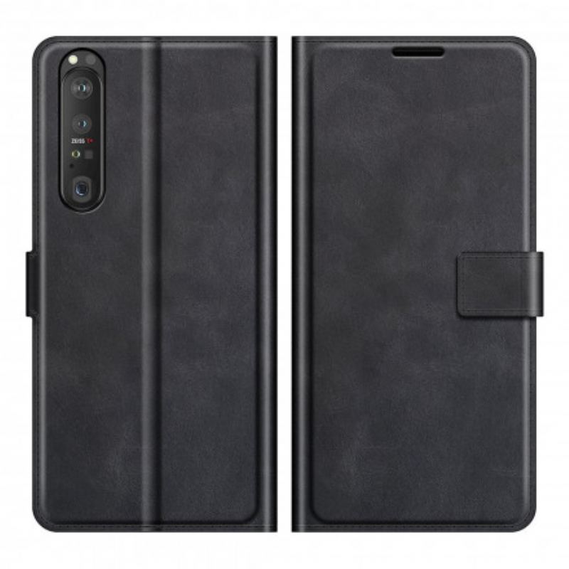 Capa Flip Para Sony Xperia 1 III Efeito De Couro Extremo Fino