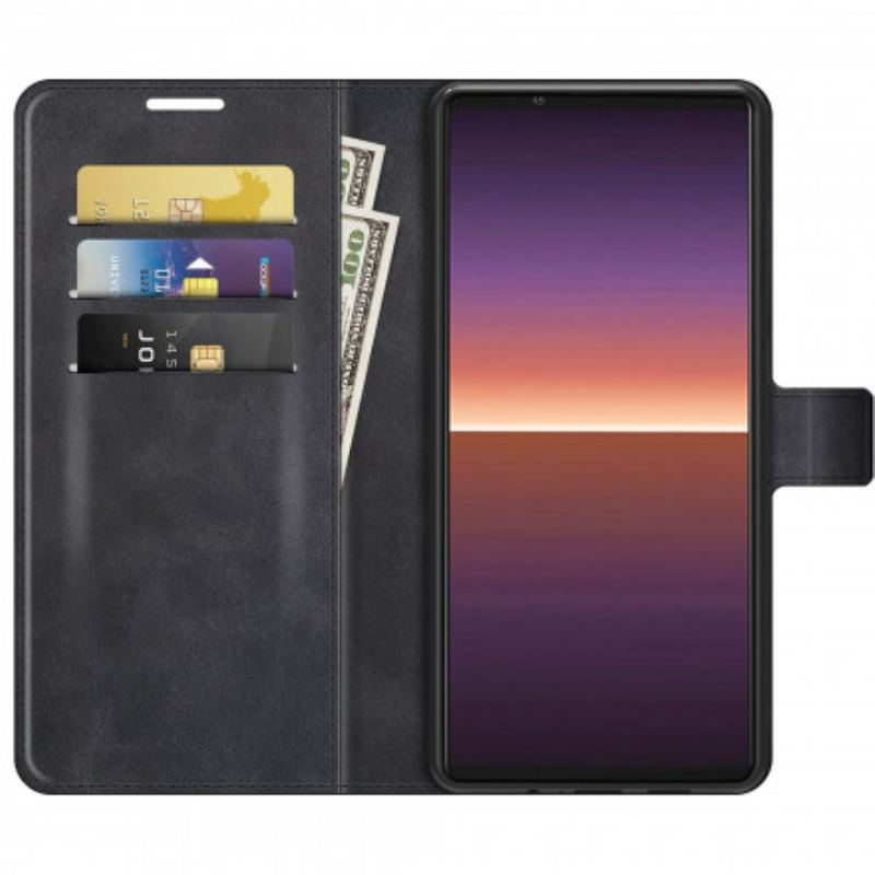 Capa Flip Para Sony Xperia 1 III Efeito De Couro Extremo Fino