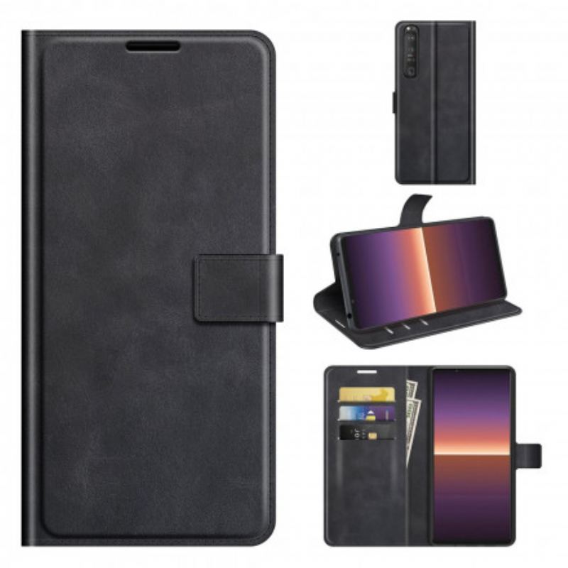 Capa Flip Para Sony Xperia 1 III Efeito De Couro Extremo Fino