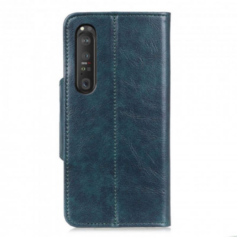 Capa Folio Para Sony Xperia 1 III Botão Envernizado De Couro Falso