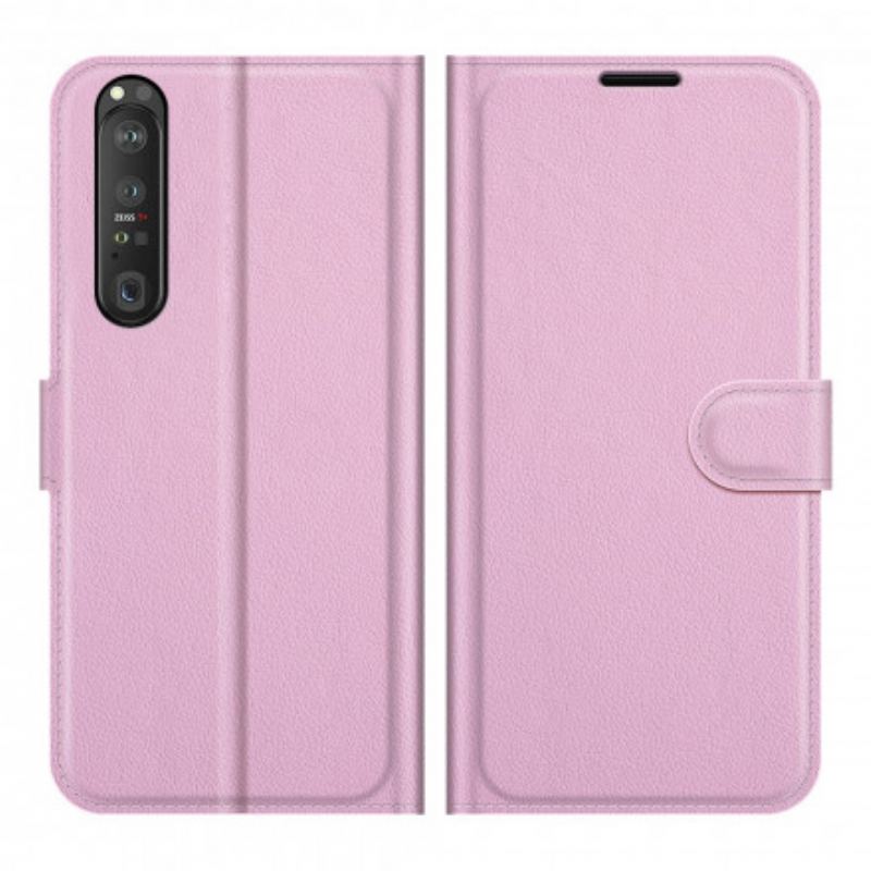 Capa Folio Para Sony Xperia 1 III Efeito Lichia Clássico