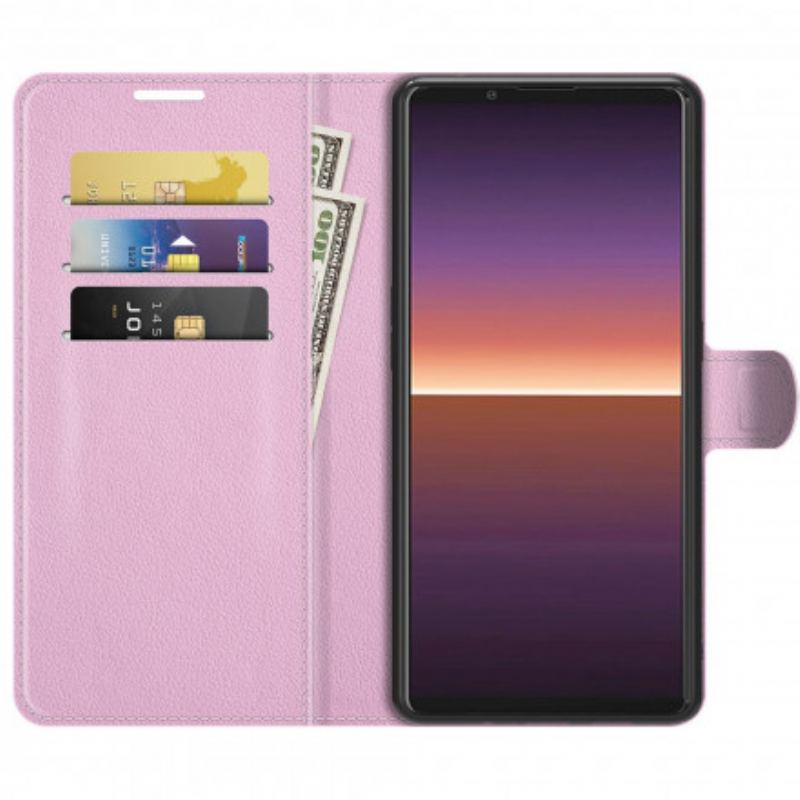 Capa Folio Para Sony Xperia 1 III Efeito Lichia Clássico