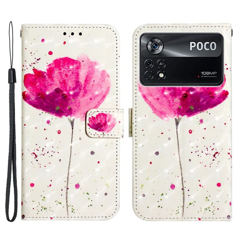 Capa De Celular Capa Em Pele Para Poco X4 Pro 5G De Cordão Strap Poppy