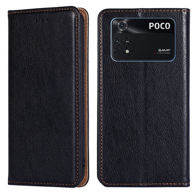 Capa De Celular Para Poco X4 Pro 5G Flip Costura De Couro Falso