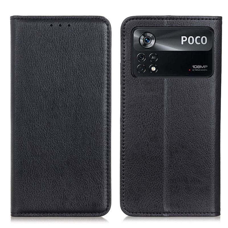 Capa De Celular Para Poco X4 Pro 5G Flip Couro Rachado De Lichia