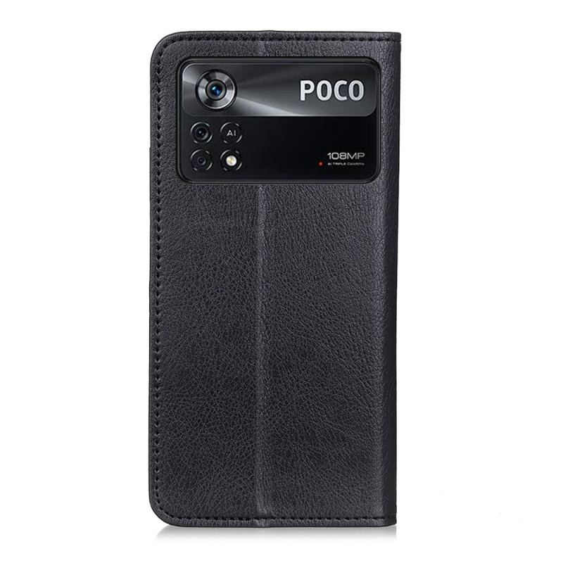 Capa De Celular Para Poco X4 Pro 5G Flip Couro Rachado De Lichia