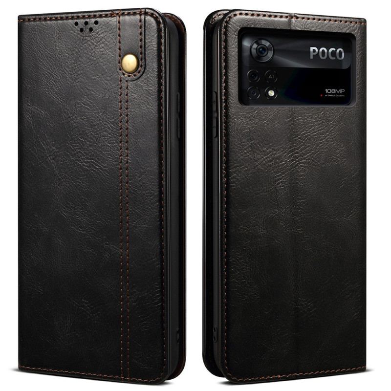 Capa De Celular Para Poco X4 Pro 5G Flip Couro Sintético Encerado