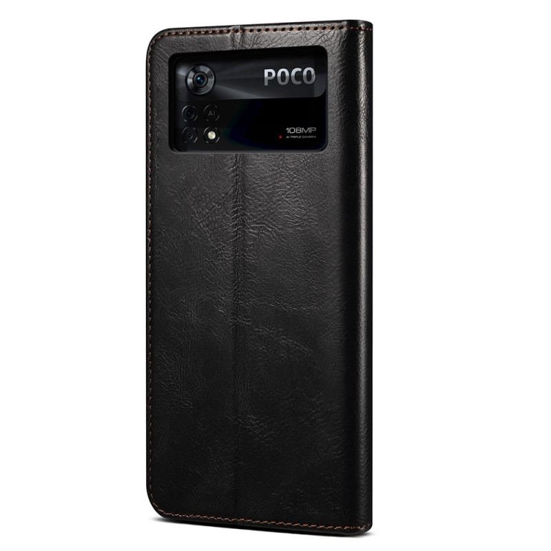 Capa De Celular Para Poco X4 Pro 5G Flip Couro Sintético Encerado