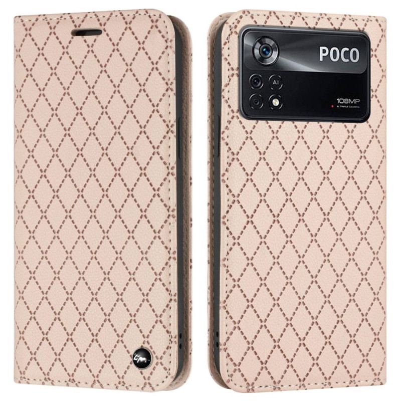 Capa De Celular Para Poco X4 Pro 5G Flip Diamantes De Lichia De Couro Sintético