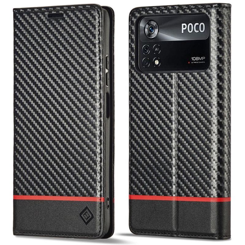 Capa De Celular Para Poco X4 Pro 5G Flip Fibra De Carbono Lc.imeeke