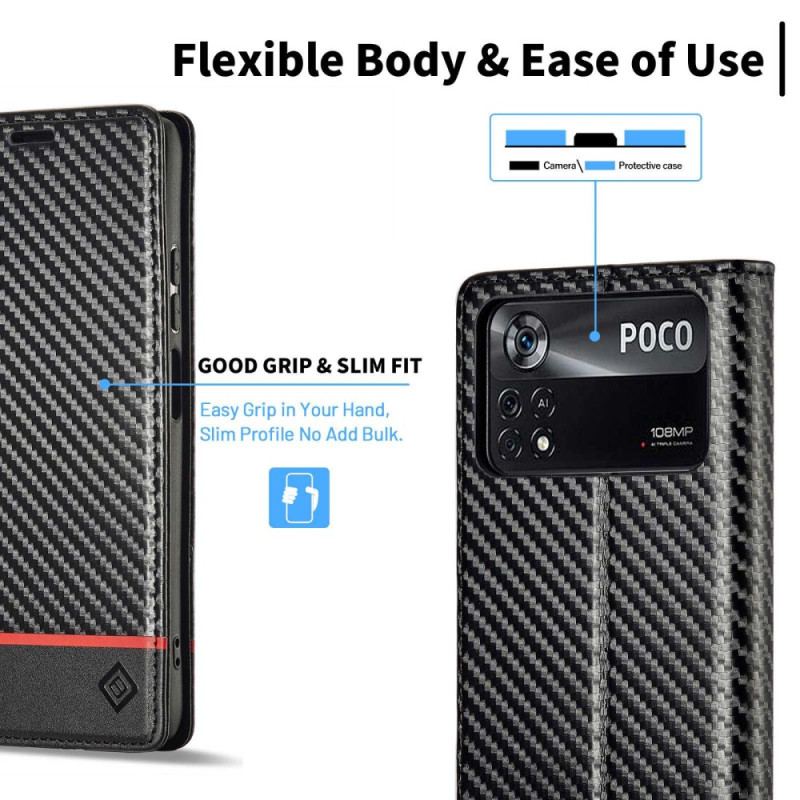 Capa De Celular Para Poco X4 Pro 5G Flip Fibra De Carbono Lc.imeeke