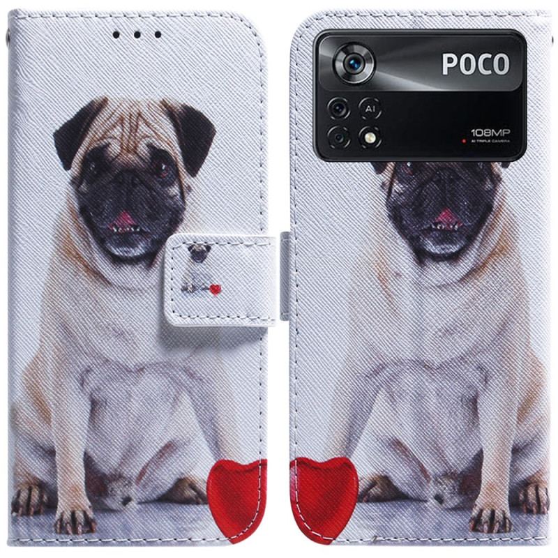 Capa De Couro Para Poco X4 Pro 5G Cachorro Pug