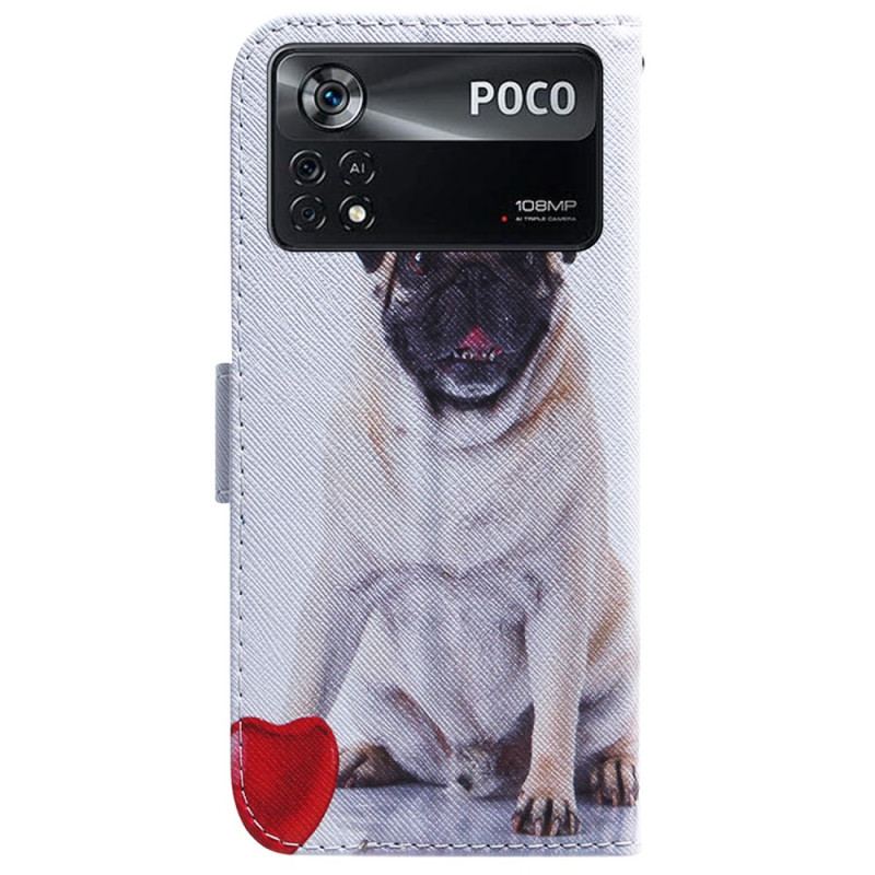 Capa De Couro Para Poco X4 Pro 5G Cachorro Pug