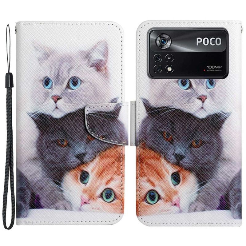 Capa De Couro Para Poco X4 Pro 5G De Cordão Apenas Gatos Tangas