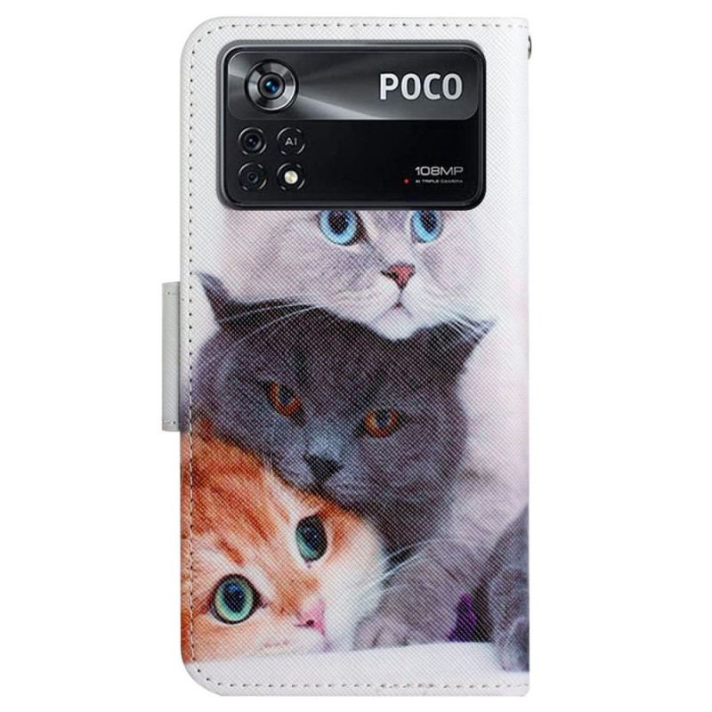 Capa De Couro Para Poco X4 Pro 5G De Cordão Apenas Gatos Tangas