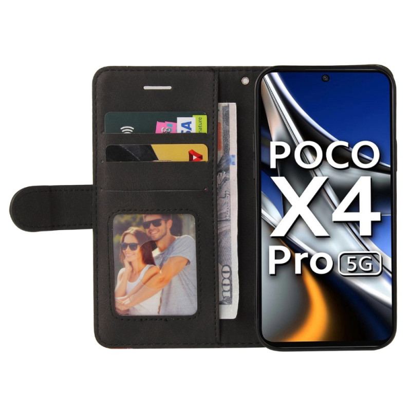 Capa De Couro Para Poco X4 Pro 5G De Cordão Correia De Dois Tons