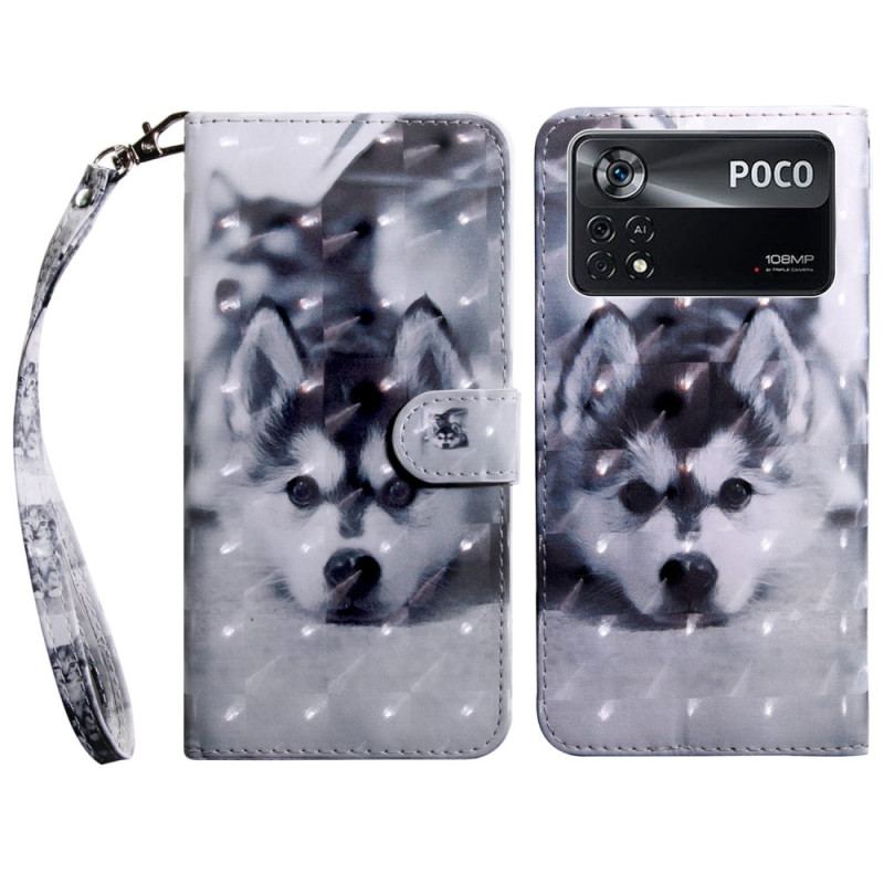 Capa De Couro Para Poco X4 Pro 5G De Cordão Filhote De Cachorro Fio Dental