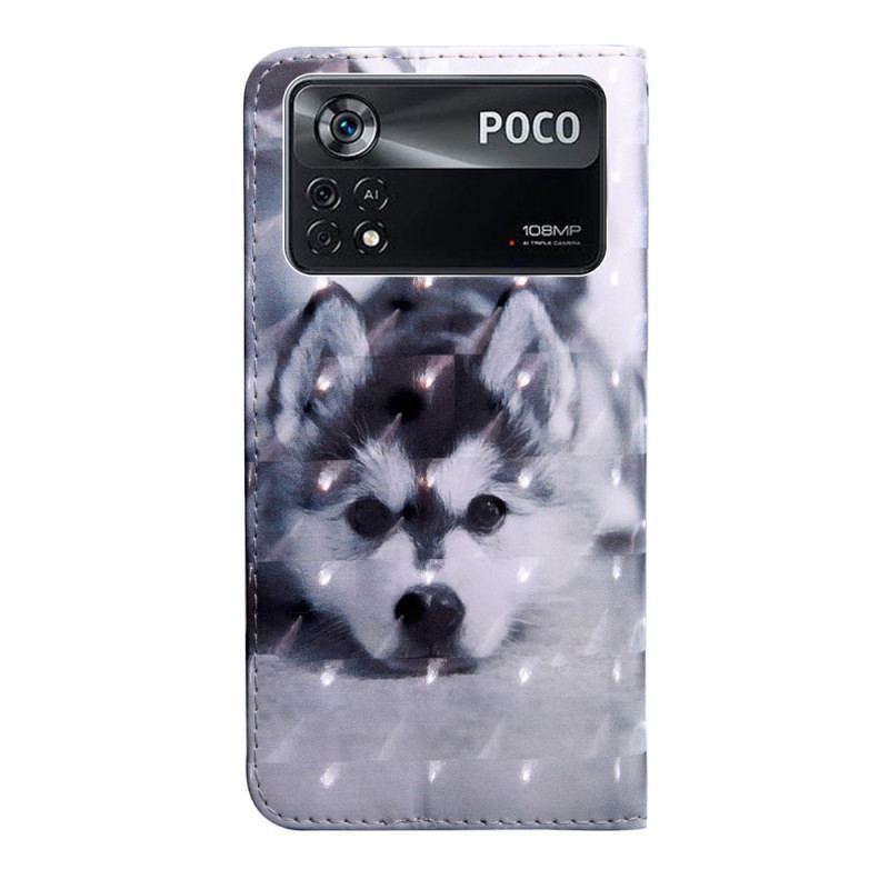 Capa De Couro Para Poco X4 Pro 5G De Cordão Filhote De Cachorro Fio Dental