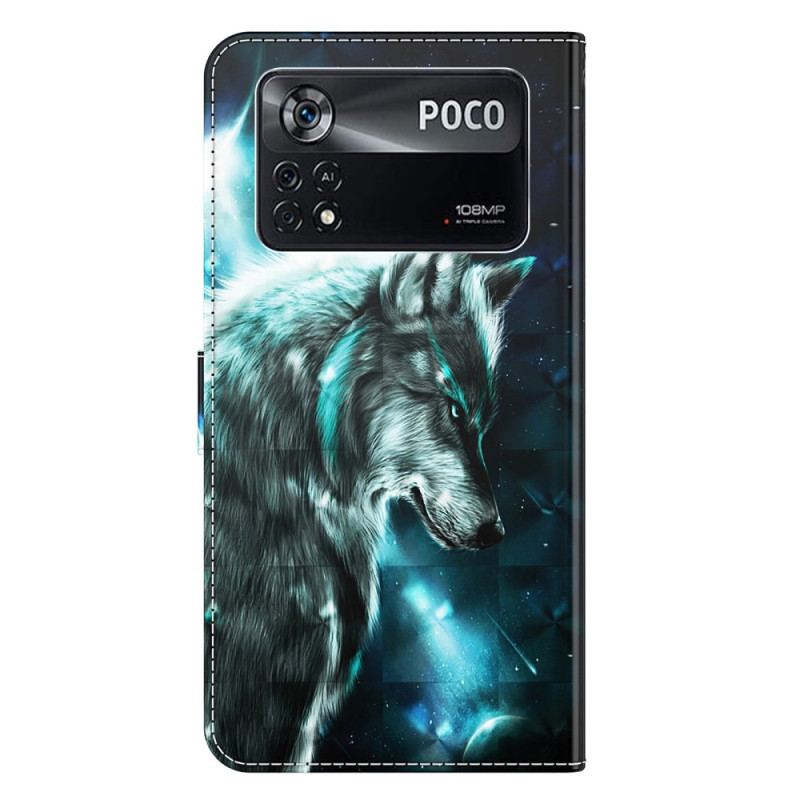 Capa De Couro Para Poco X4 Pro 5G De Cordão Lobo Cordão