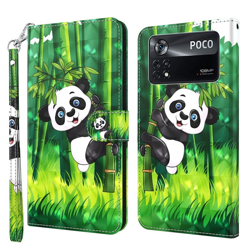 Capa De Couro Para Poco X4 Pro 5G De Cordão Strappy Panda