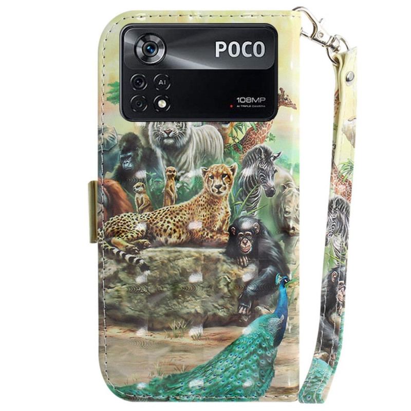 Capa De Couro Para Poco X4 Pro 5G De Cordão Tanga Safari