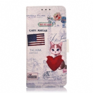 Capa De Couro Para Poco X4 Pro 5G Gato Viajante