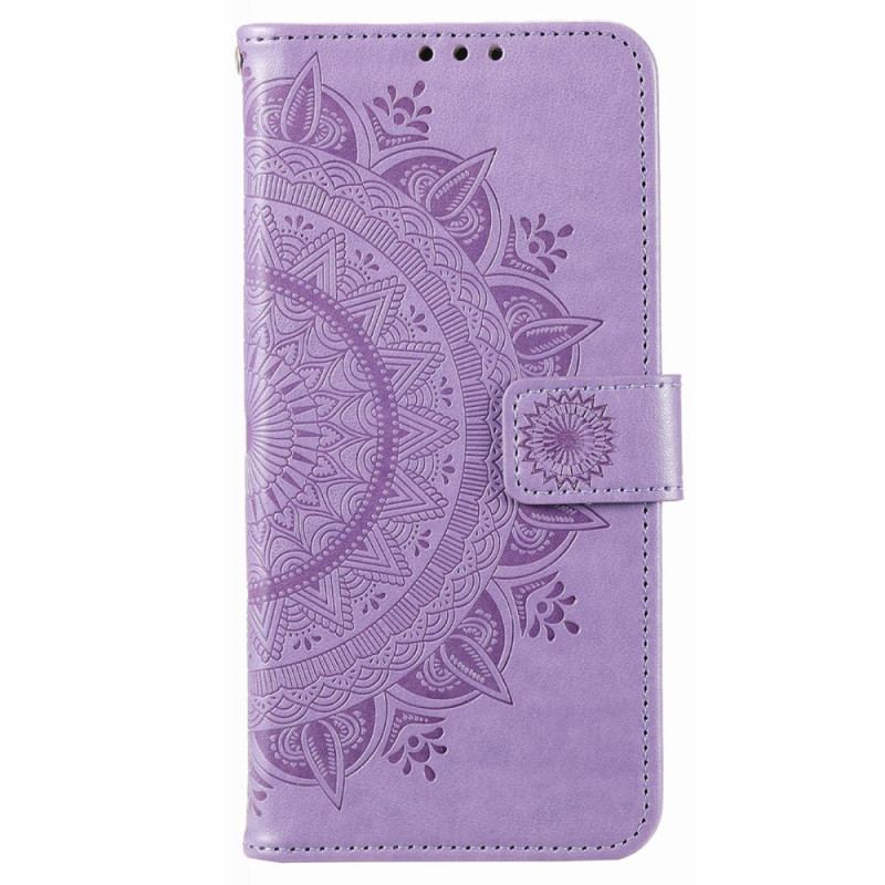 Capa De Couro Para Poco X4 Pro 5G Mandala Sol Com Cordão