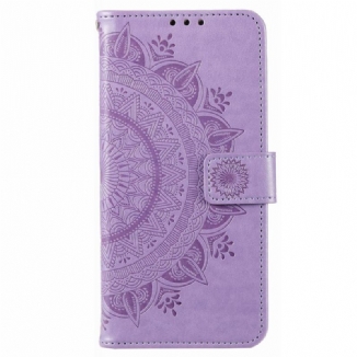 Capa De Couro Para Poco X4 Pro 5G Mandala Sol Com Cordão