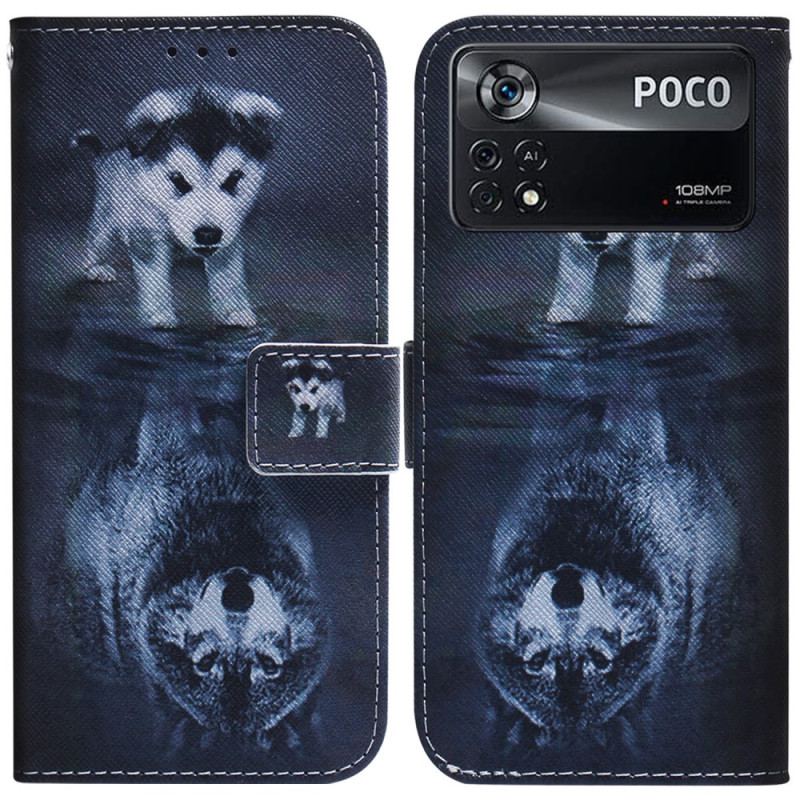 Capa De Couro Para Poco X4 Pro 5G Sonho De Cachorrinho