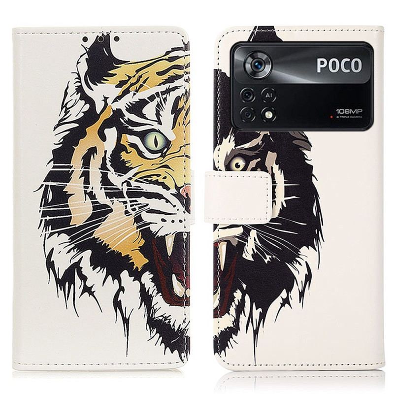 Capa De Couro Para Poco X4 Pro 5G Tigre Feroz