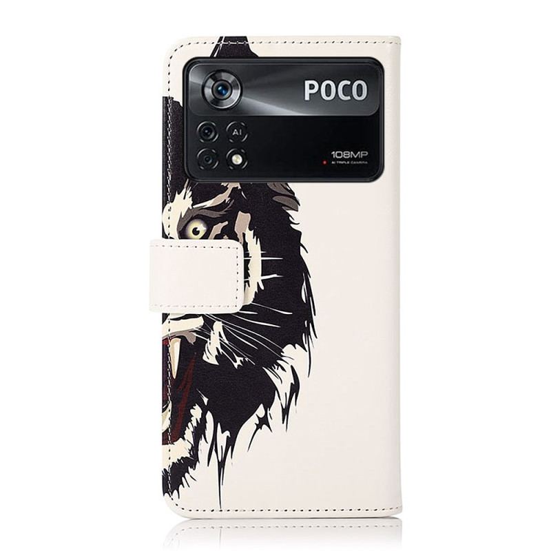 Capa De Couro Para Poco X4 Pro 5G Tigre Feroz