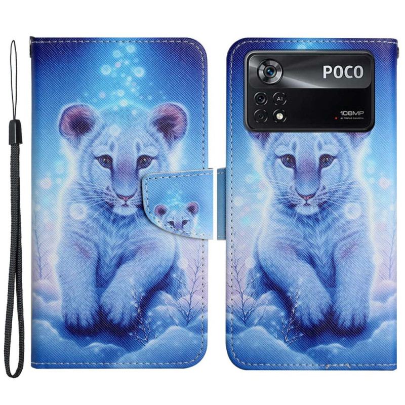 Capa Em Pele Para Poco X4 Pro 5G De Cordão Bebê Tigre Com Alça