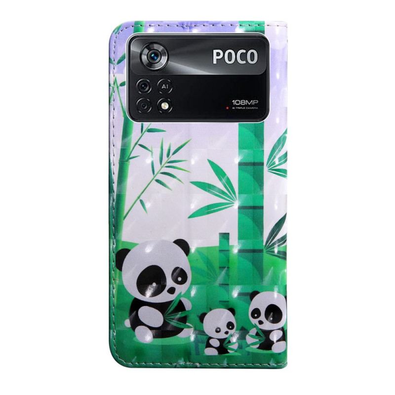 Capa Em Pele Para Poco X4 Pro 5G De Cordão Lanyard Família Panda