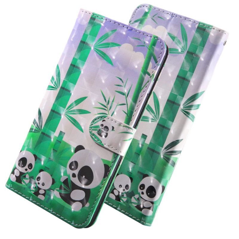 Capa Em Pele Para Poco X4 Pro 5G De Cordão Lanyard Família Panda