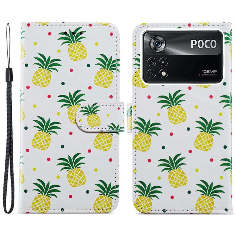 Capa Em Pele Para Poco X4 Pro 5G De Cordão Strappy Abacaxi