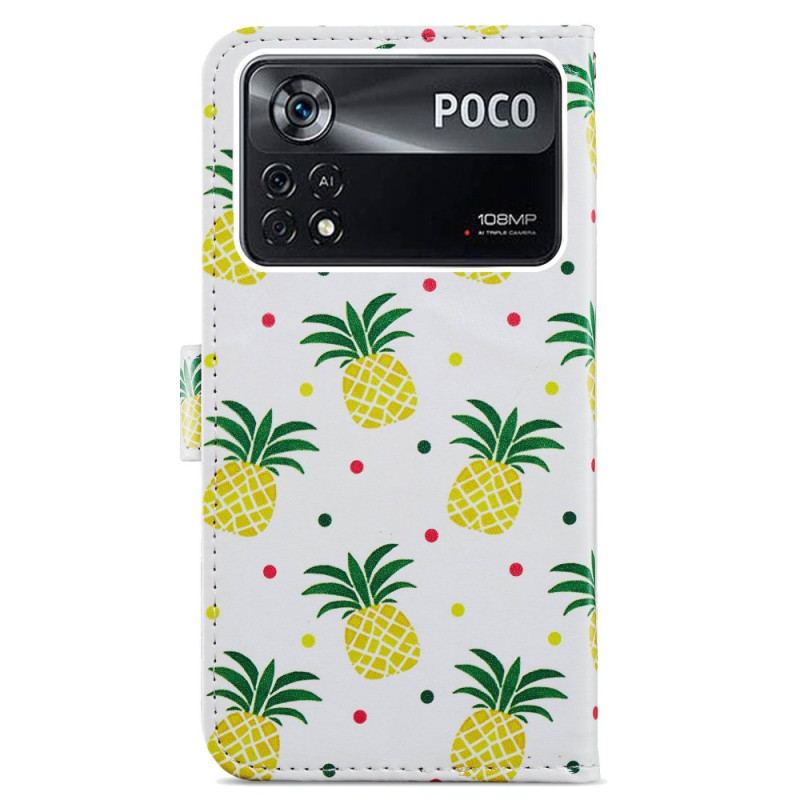 Capa Em Pele Para Poco X4 Pro 5G De Cordão Strappy Abacaxi