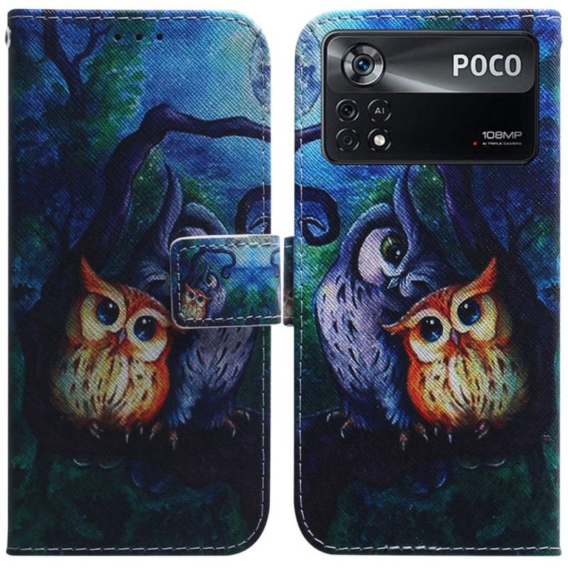 Capa Em Pele Para Poco X4 Pro 5G Corujas Pintando