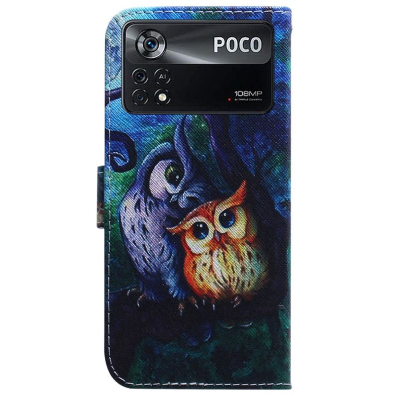 Capa Em Pele Para Poco X4 Pro 5G Corujas Pintando