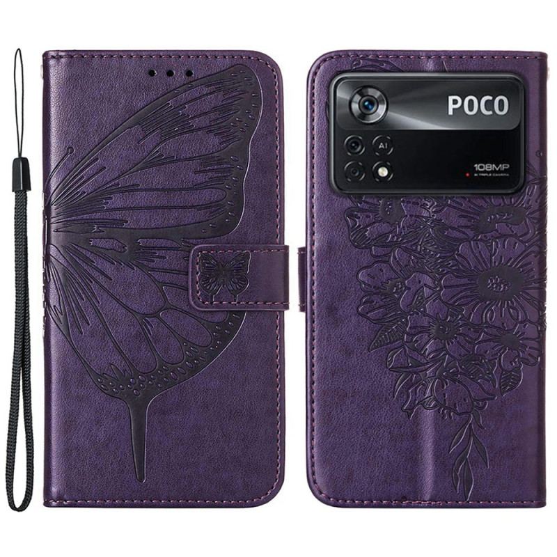 Capa Flip Para Poco X4 Pro 5G De Cordão Borboleta De Tiras Barroca