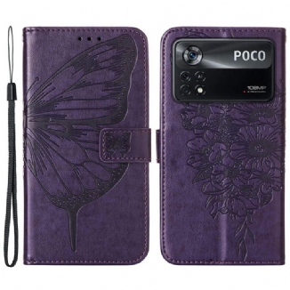 Capa Flip Para Poco X4 Pro 5G De Cordão Borboleta De Tiras Barroca