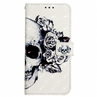 Capa Flip Para Poco X4 Pro 5G De Cordão Caveira Floral Com Alça