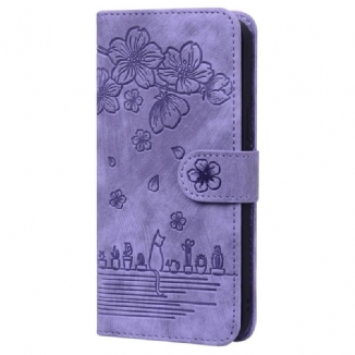 Capa Flip Para Poco X4 Pro 5G De Cordão Fio Dental Floral Gato