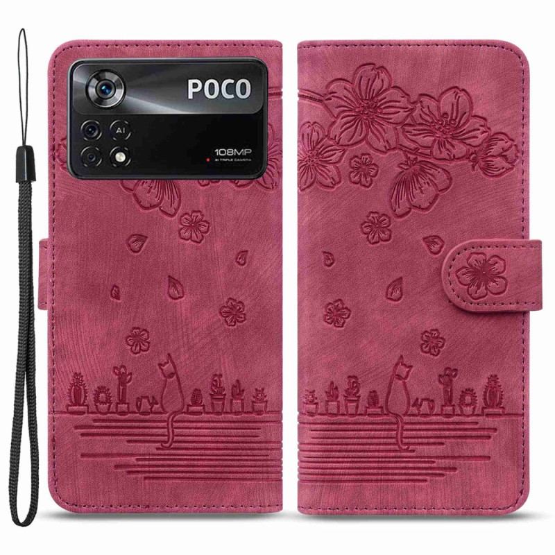 Capa Flip Para Poco X4 Pro 5G De Cordão Fio Dental Floral Gato