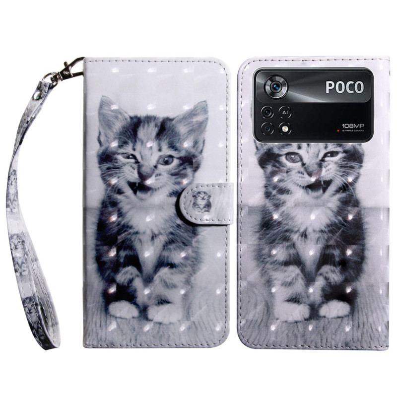 Capa Flip Para Poco X4 Pro 5G De Cordão Gatinho Strappy