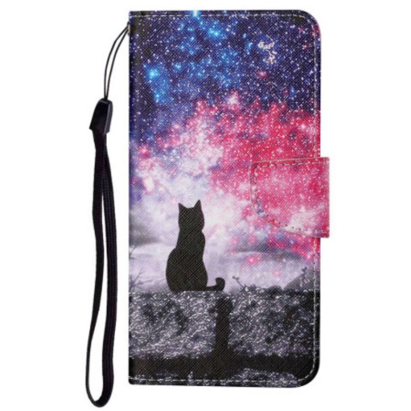 Capa Flip Para Poco X4 Pro 5G De Cordão Gato À Noite Com Alça