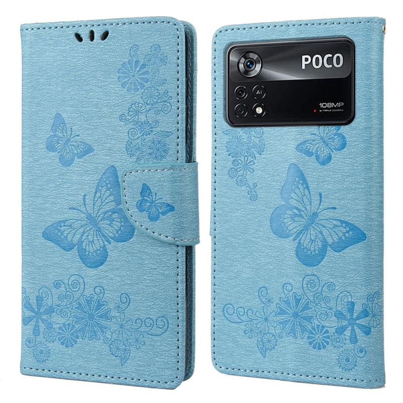 Capa Flip Para Poco X4 Pro 5G De Cordão Lindas Borboletas Com Alça