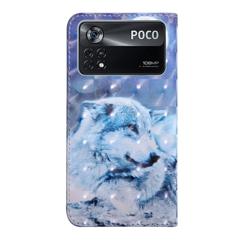 Capa Flip Para Poco X4 Pro 5G De Cordão Olhar De Lobo Strappy